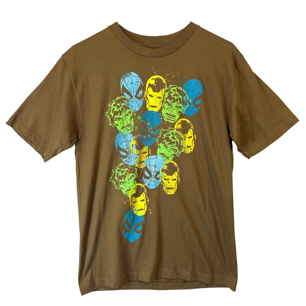 Marvel Comics Graphic Tee W/ Hulk, Spiderman, Ironman Faces Boys L 100% Cotton